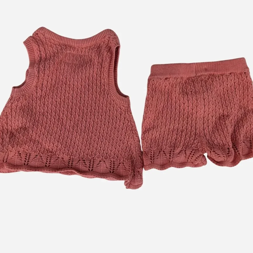 Little Planet Organic Cotton Pointelle Sweater Knit Bloomer Set Rust Coral 0-3m